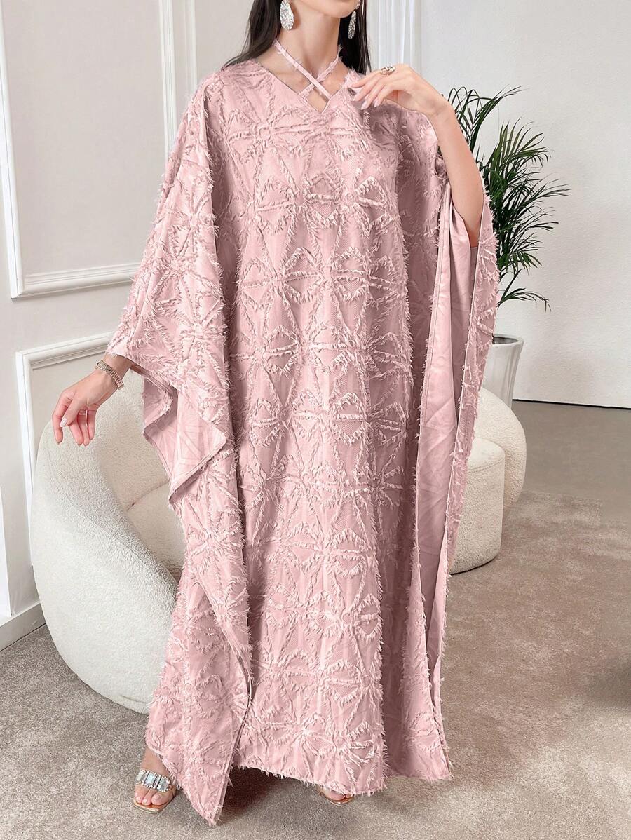 SHEIN Al Najma فستان كفتان ارجواني عربي طويل الأكمام