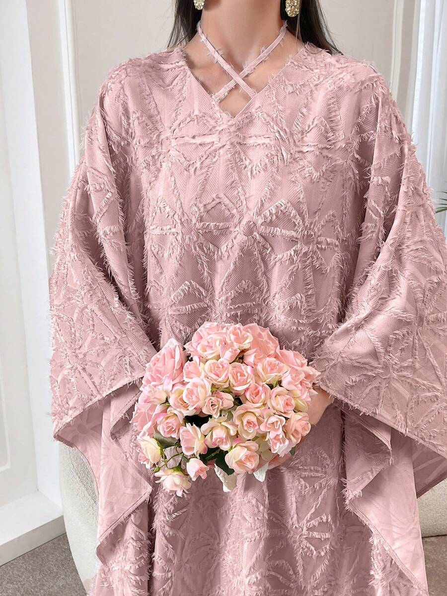 SHEIN Al Najma فستان كفتان ارجواني عربي طويل الأكمام