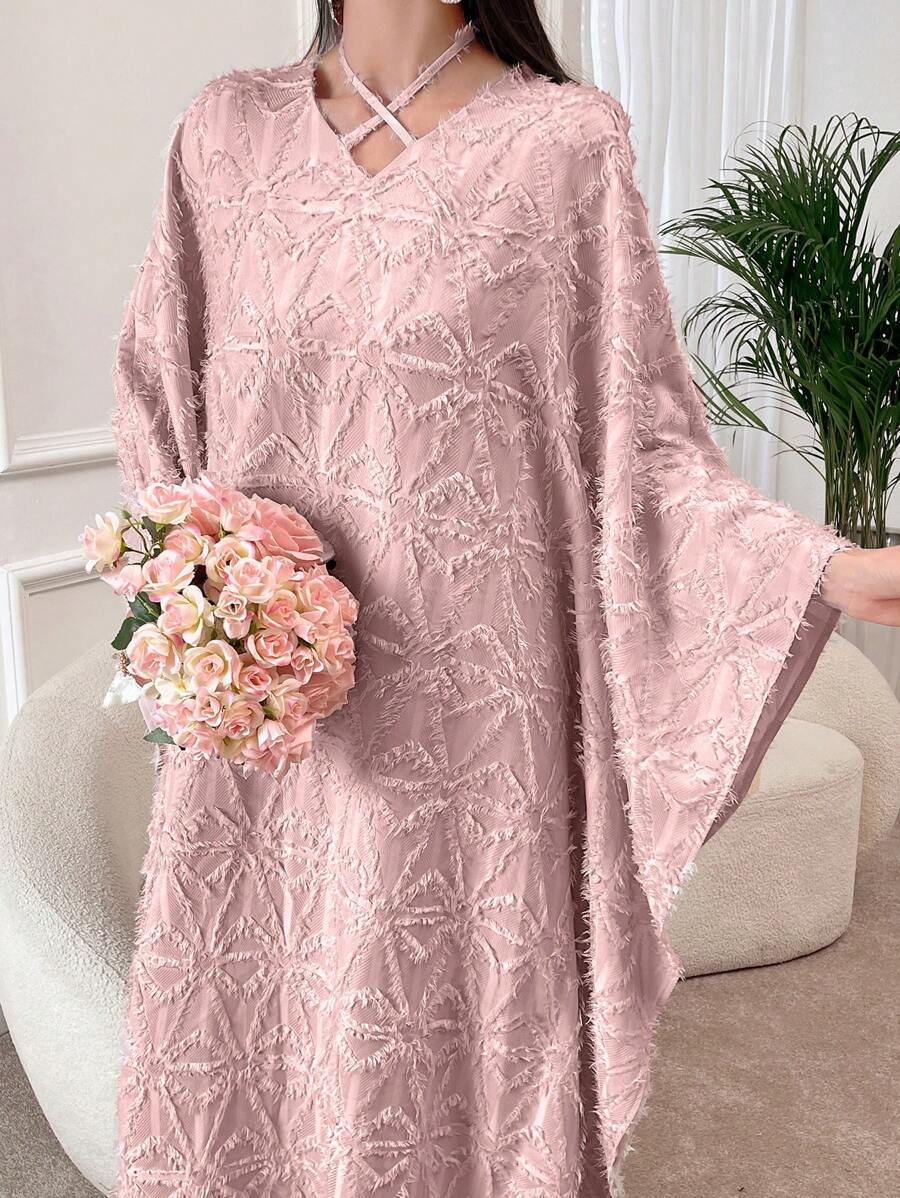 SHEIN Al Najma فستان كفتان ارجواني عربي طويل الأكمام