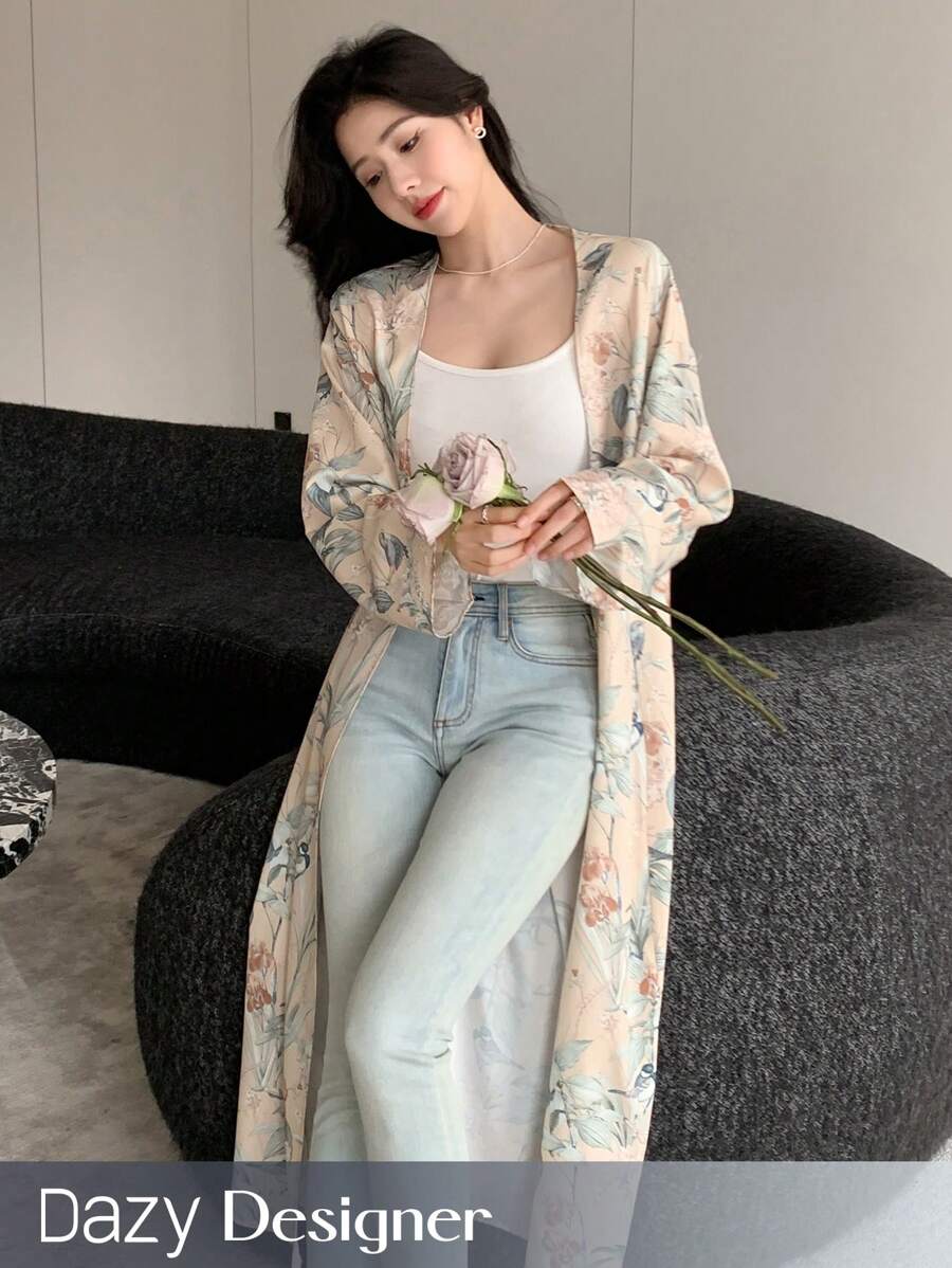 SHEIN Dazy Designer معطف نسائي بأكمام طويلة وطبعة زهور