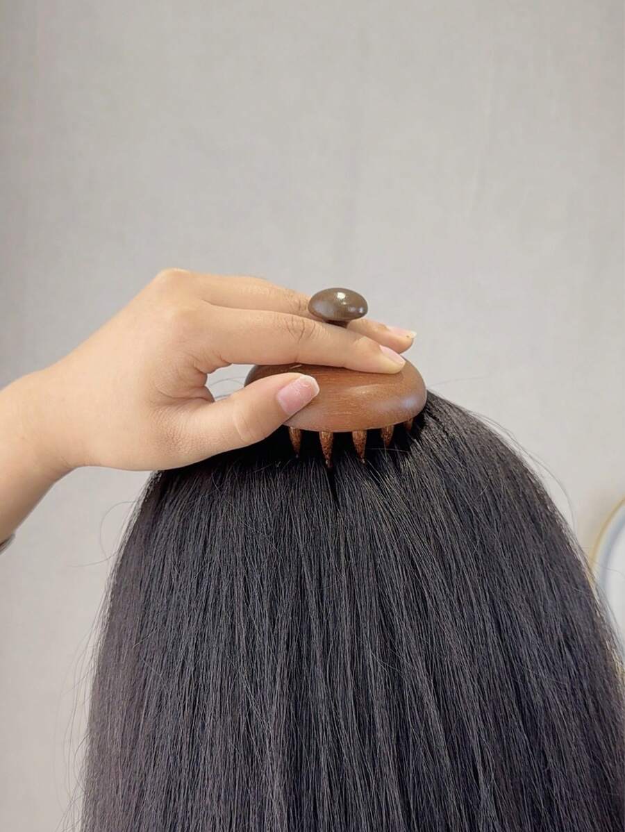 SHEIN مشط خشب الصندل الطبيعي بأسنان سميكة