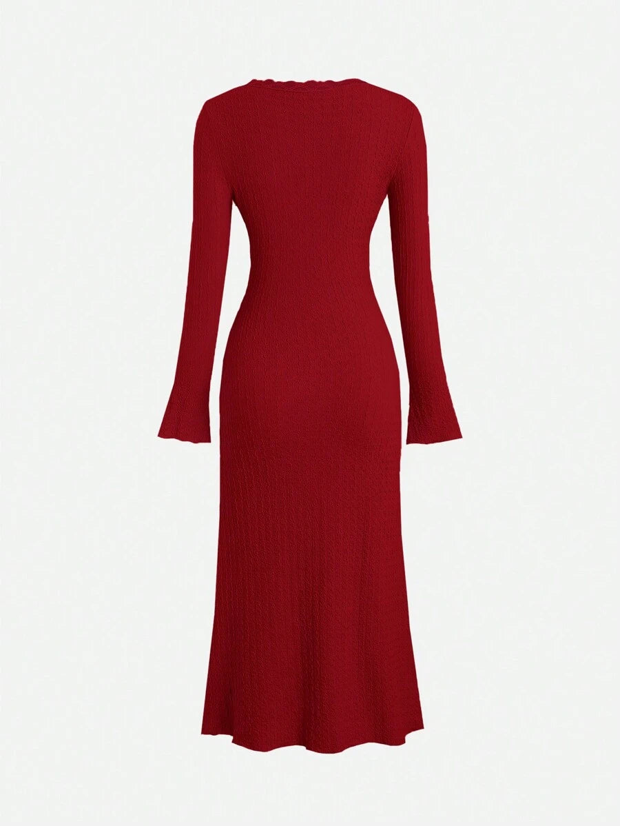 SHEIN Sweetra فستان ماكسي طويل برقبة باللون البرغندي