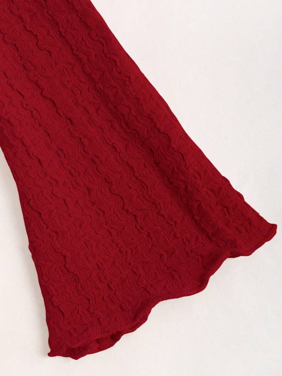 SHEIN Sweetra فستان ماكسي طويل برقبة باللون البرغندي