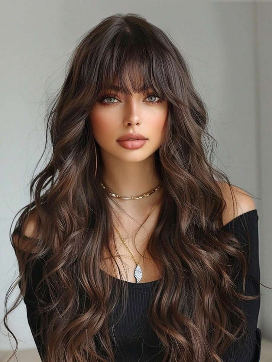 SHEIN شعر مستعار مجعد طويل 30 بوصة بني مقاوم للحرارة