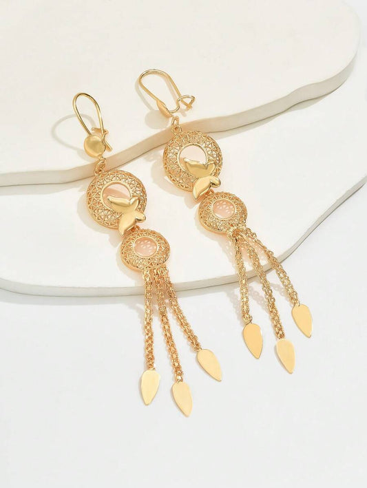 SHEIN زوج أقراط مزدوجة مفرغة مع شرابة