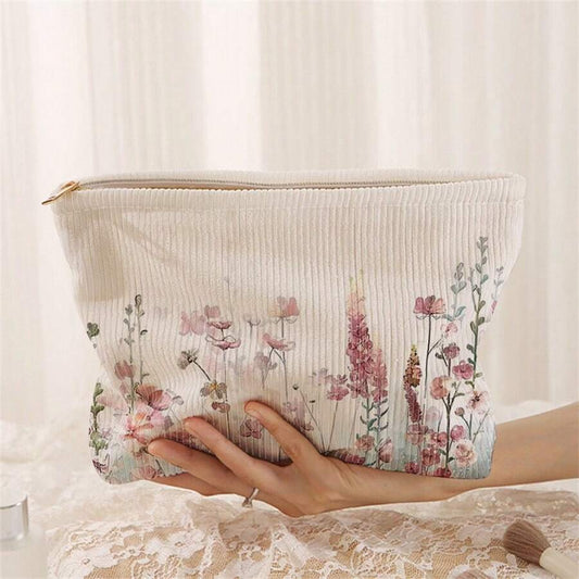 SHEIN محفظة تجميل محمولة من قماش مخمل مطبوع بنقوش فطر مع بطانة داخلية