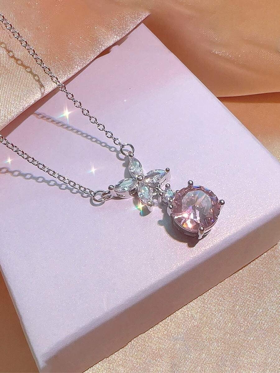 SHEIN مجموعة مجوهرات زهرية بأربع قطع بتصميم قطرة الماس