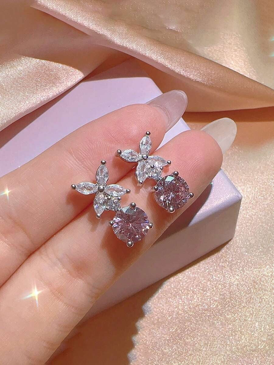 SHEIN مجموعة مجوهرات زهرية بأربع قطع بتصميم قطرة الماس