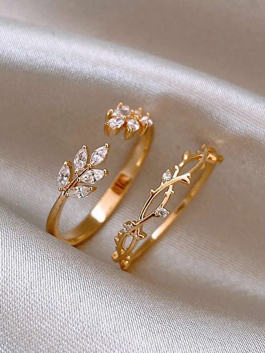 SHEIN مجموعة 2 قطعة خاتم على شكل ورقة شجر