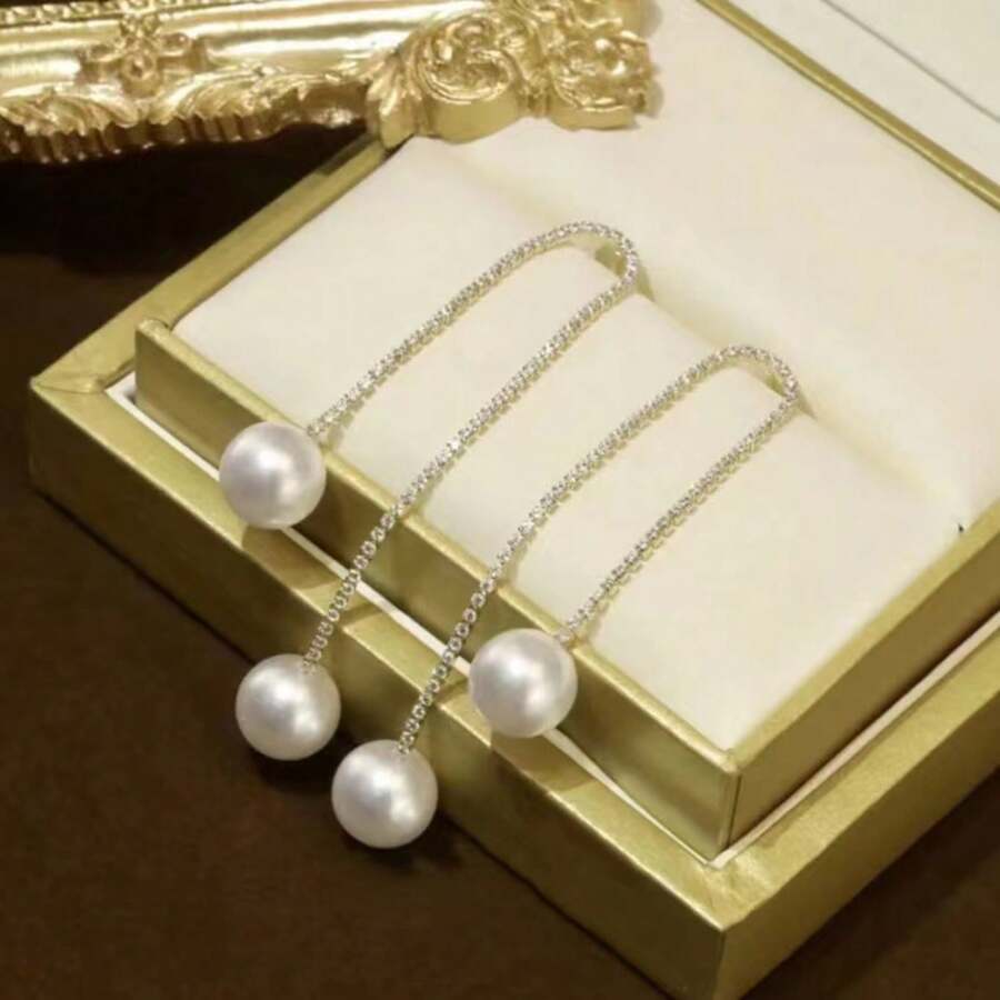 SHEIN زوج أقراط ألماس وخرز متدلية