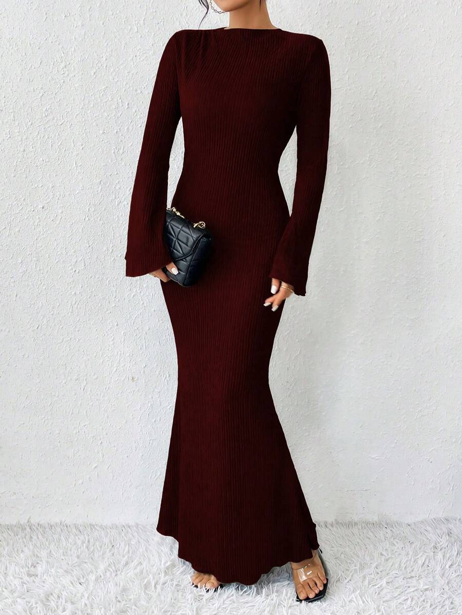 SHEIN RosyDaze فستان طويل بأكمام جرس وياقة مرتفعة