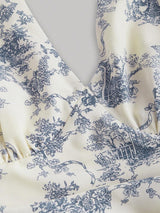 SHEIN MOD فستان بطباعة خزف أزرق وأبيض