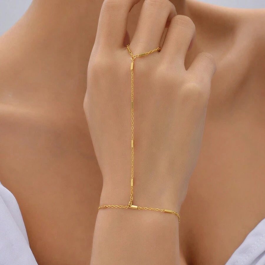 SHEIN خاتم متصل بسلسلة رفيعة على شكل سوار بسلسلة