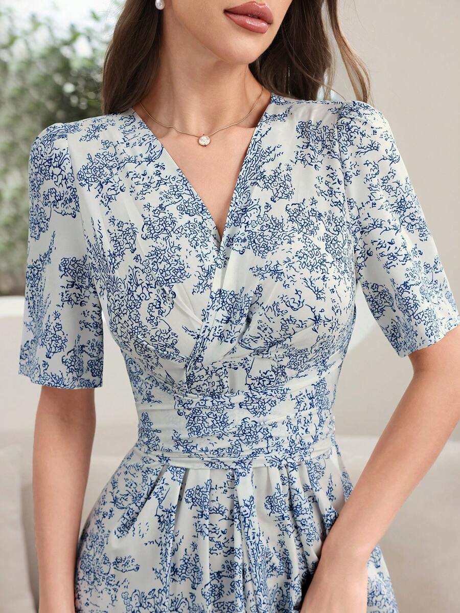 SHEIN Modelyn فستان طويل للمساء بطراز فينتيج مطبوع