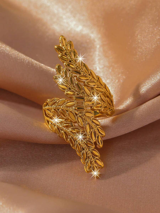 SHEIN خاتم نحاسي مطلي بتصميم ورقة مفتوحة