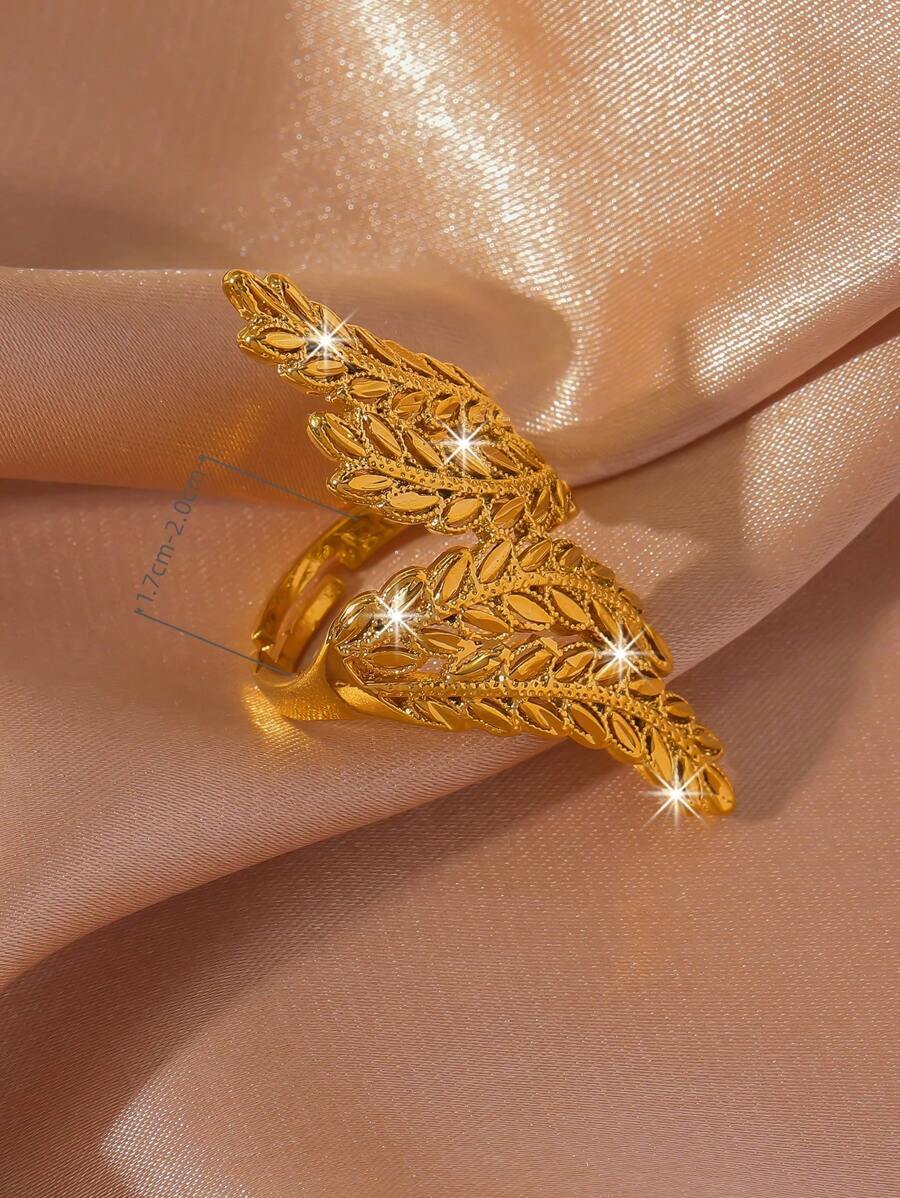 SHEIN خاتم نحاسي مطلي بتصميم ورقة مفتوحة