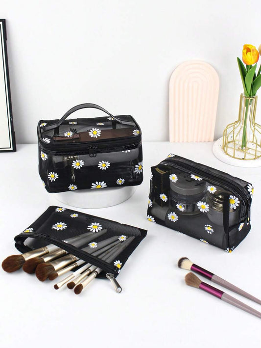 SHEIN طقم 3 حقائب مكياج شبكية شفافة بسعة كبيرة