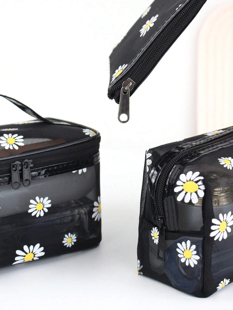 SHEIN طقم 3 حقائب مكياج شبكية شفافة بسعة كبيرة