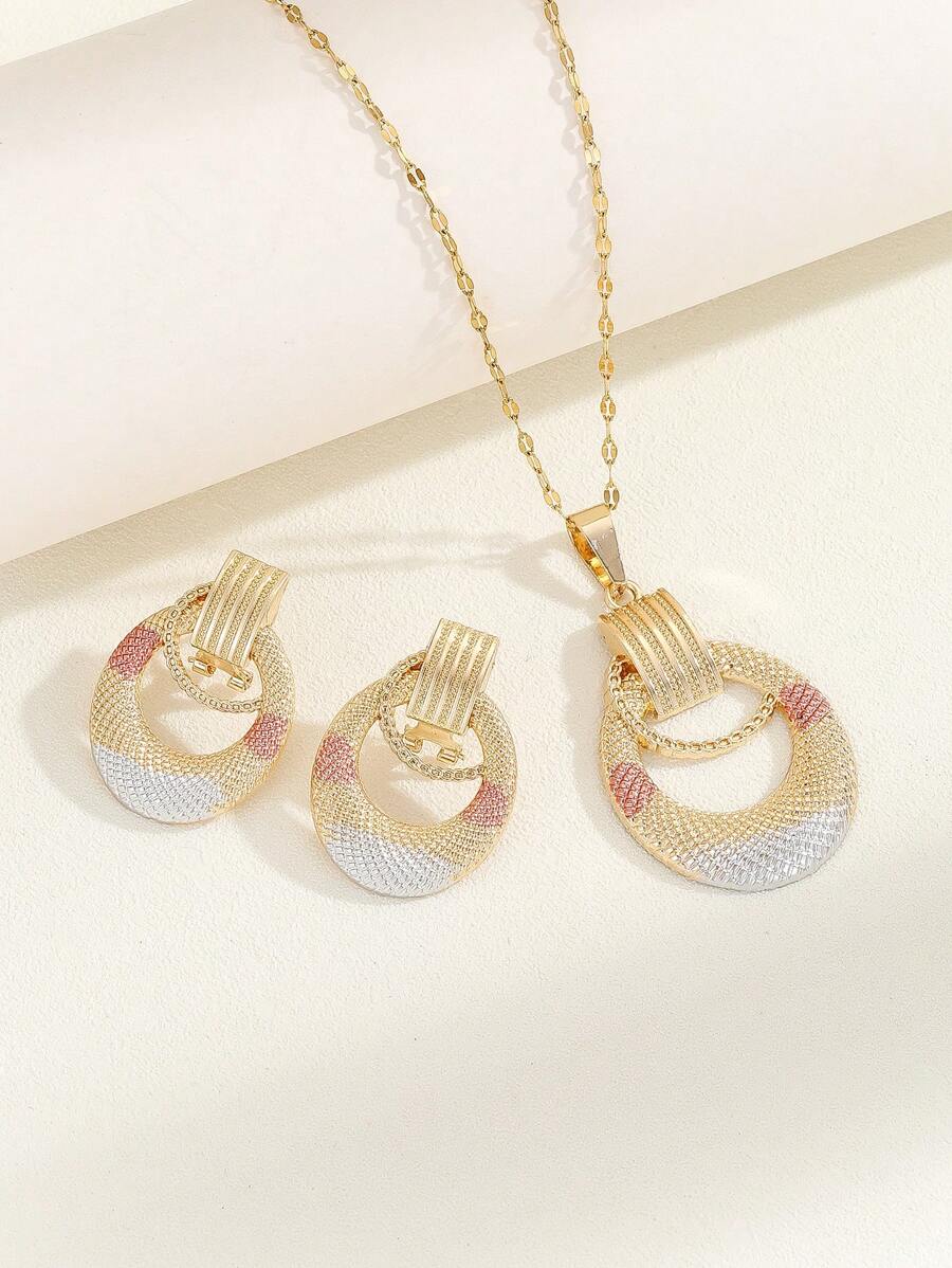 SHEIN طقم قلادة وأقراط دائرة ملونة ستانلس ستيل