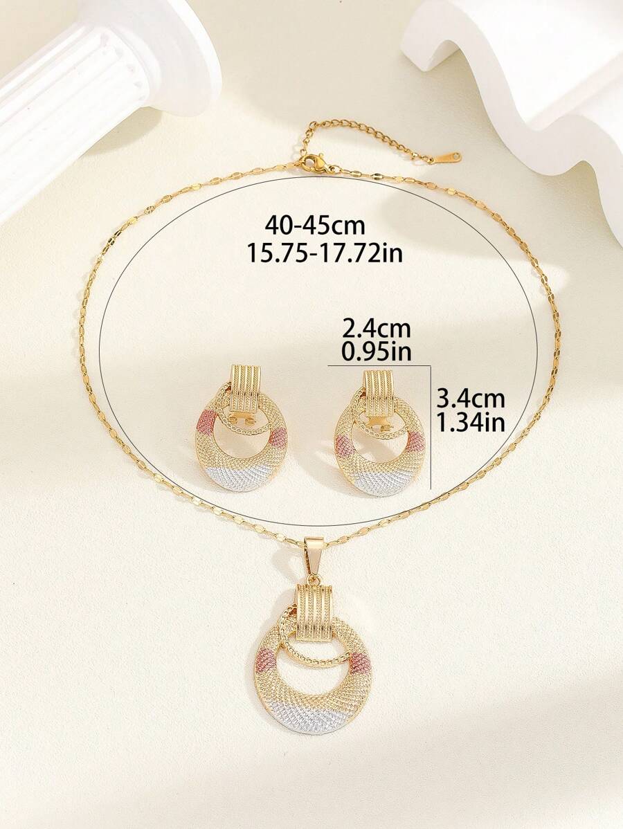 SHEIN طقم قلادة وأقراط دائرة ملونة ستانلس ستيل