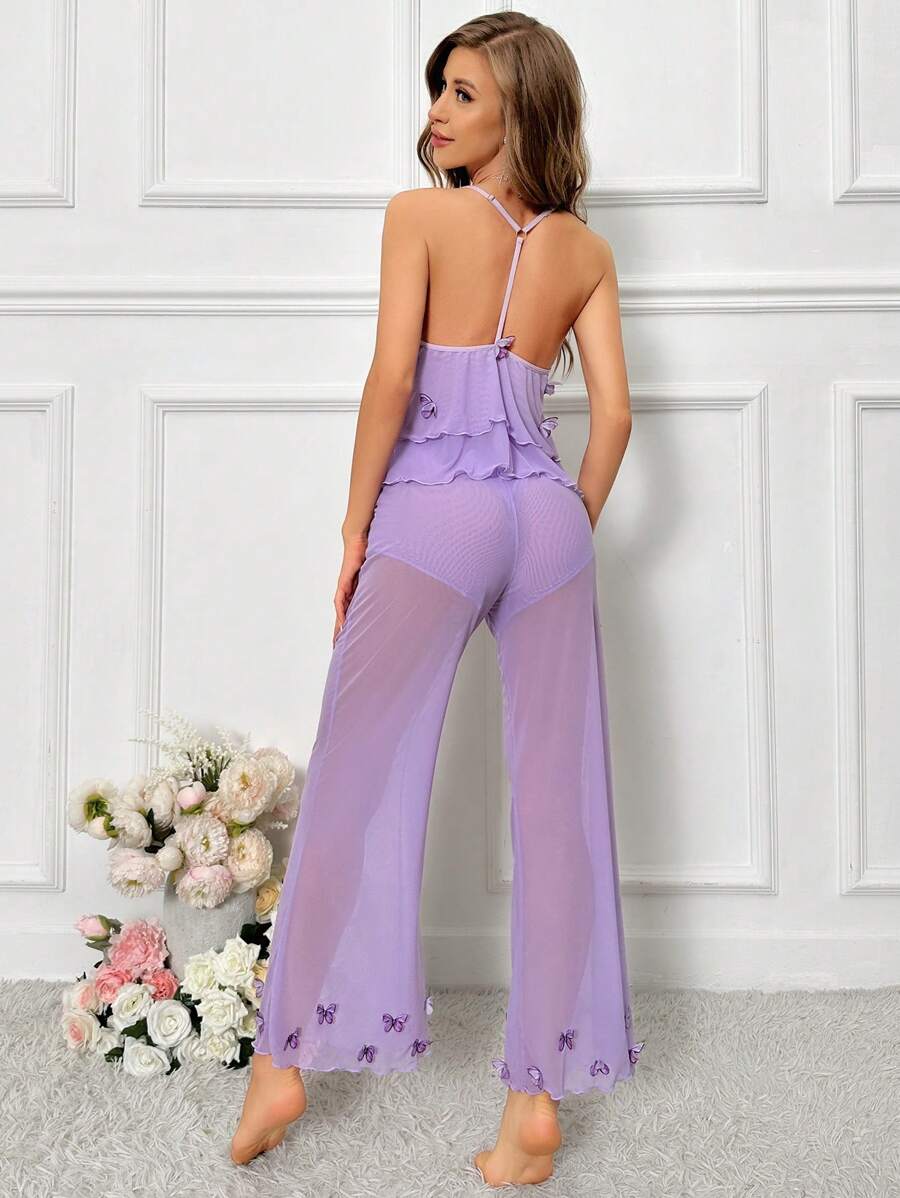 SHEIN Crystal Vow 3D بيجامة نسائية مزينة بفراشة
