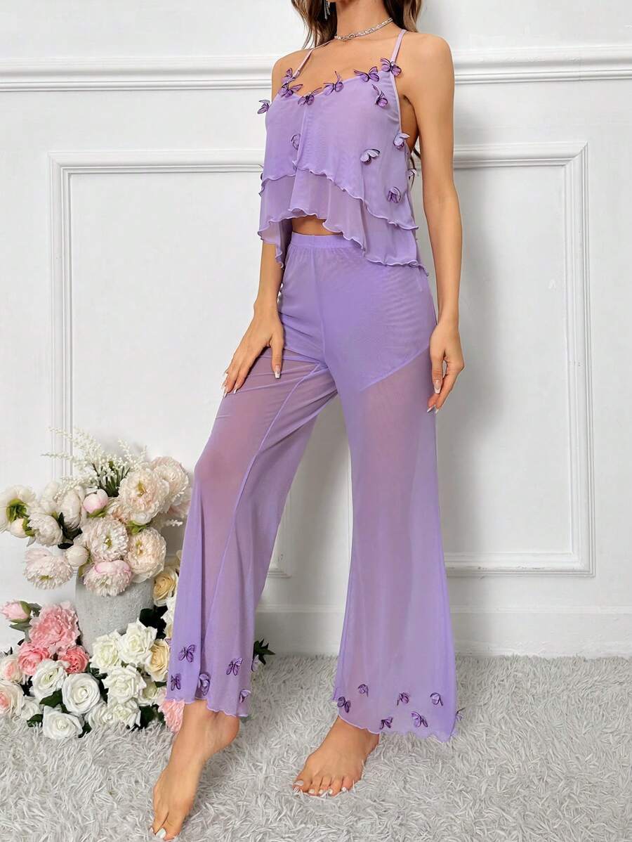 SHEIN Crystal Vow 3D بيجامة نسائية مزينة بفراشة