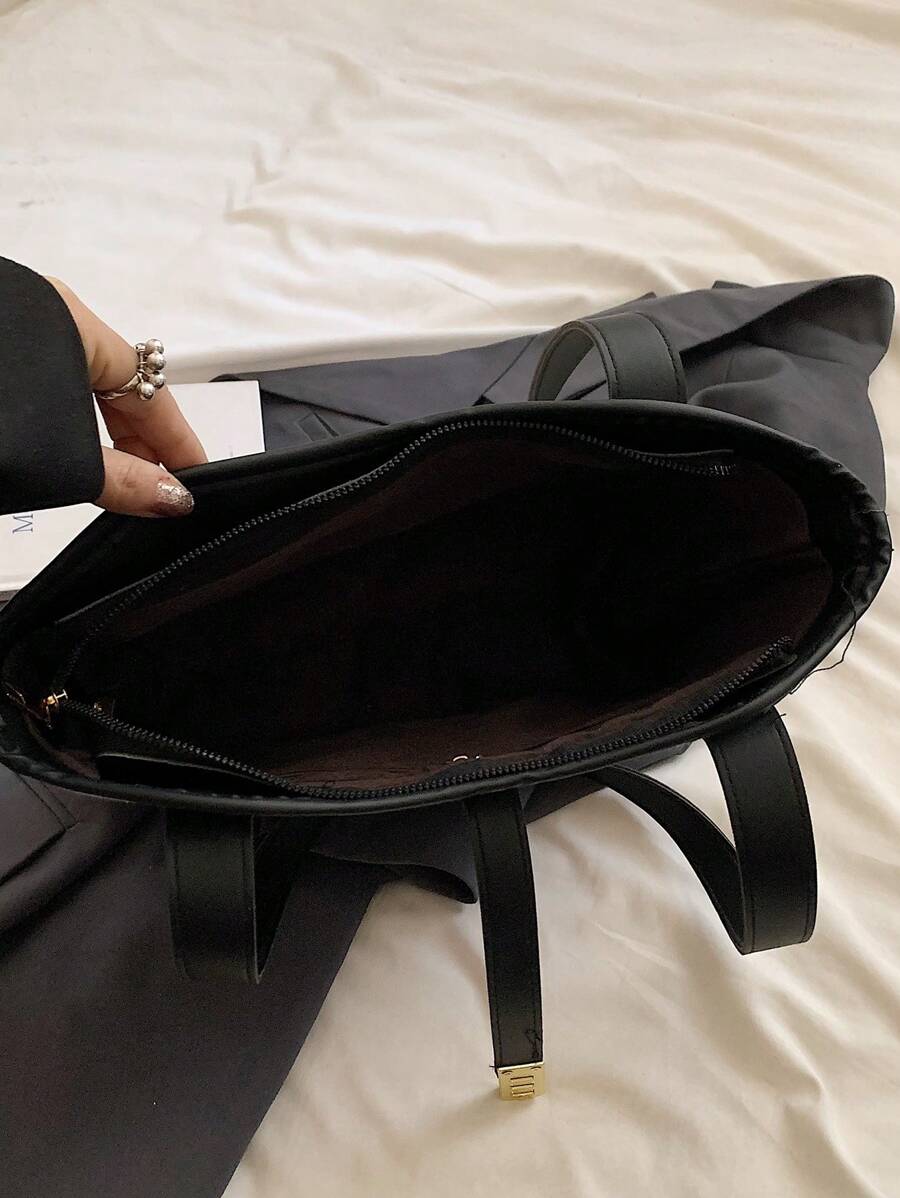 SHEIN حقيبة يد سوداء بمقبض مزدوج وسعة كبيرة