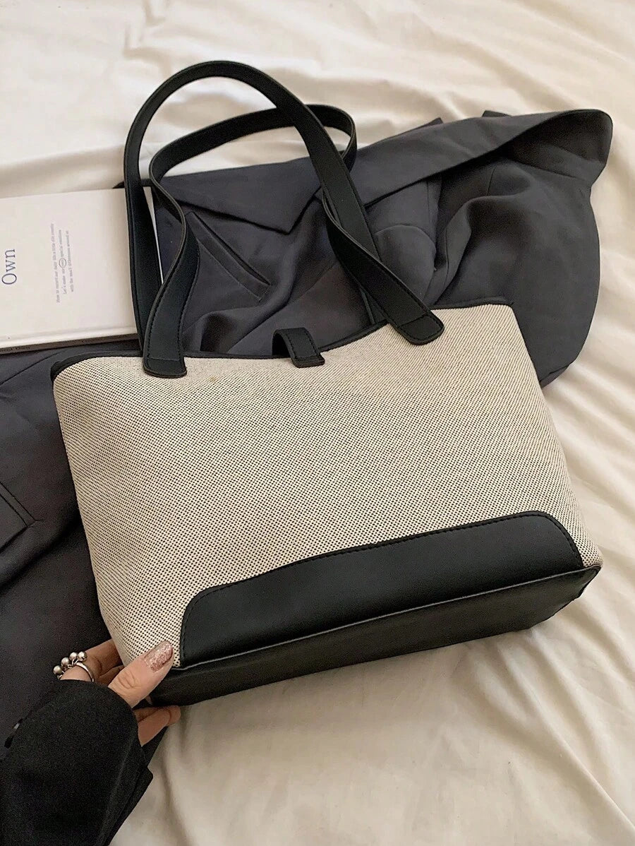 SHEIN حقيبة يد سوداء بمقبض مزدوج وسعة كبيرة