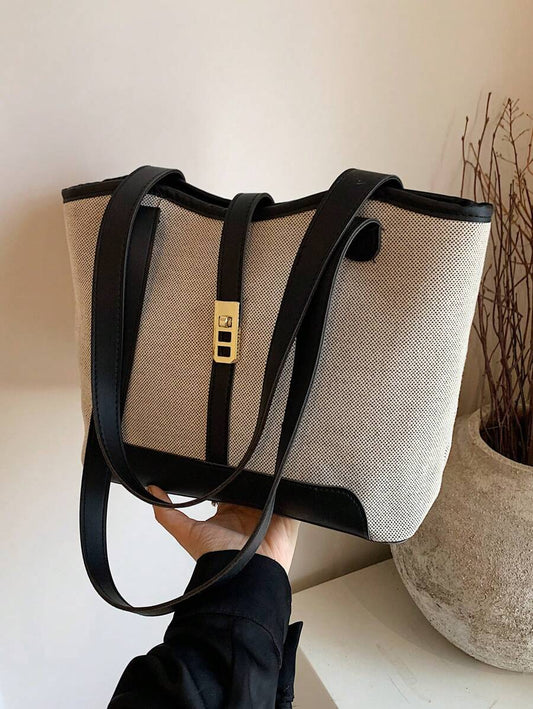SHEIN حقيبة يد سوداء بمقبض مزدوج وسعة كبيرة