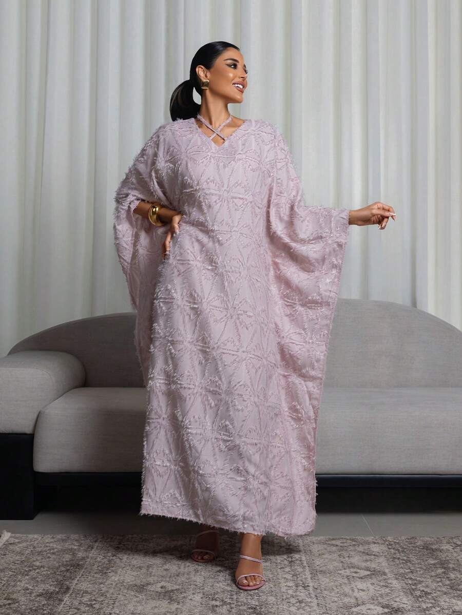 SHEIN Al Najma فستان كفتان ارجواني عربي طويل الأكمام