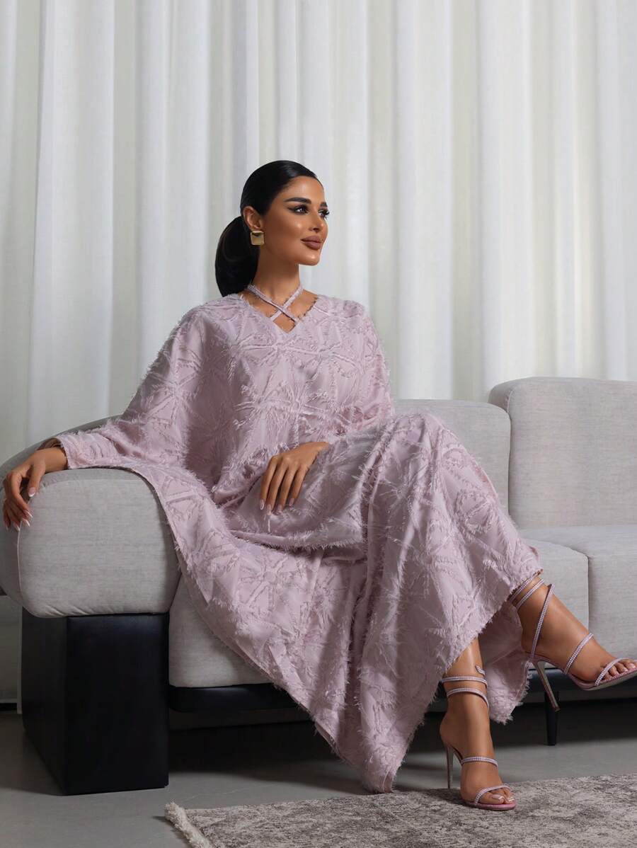 SHEIN Al Najma فستان كفتان ارجواني عربي طويل الأكمام