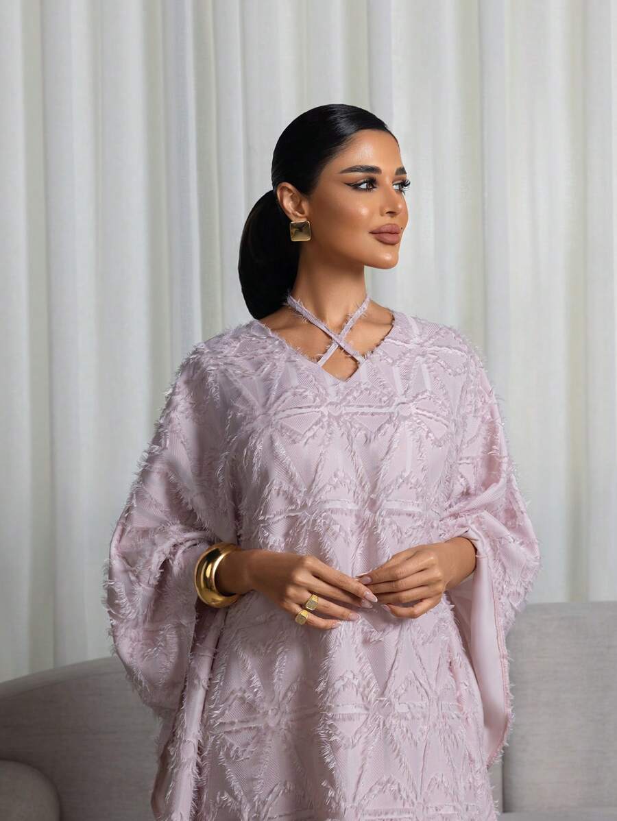 SHEIN Al Najma فستان كفتان ارجواني عربي طويل الأكمام