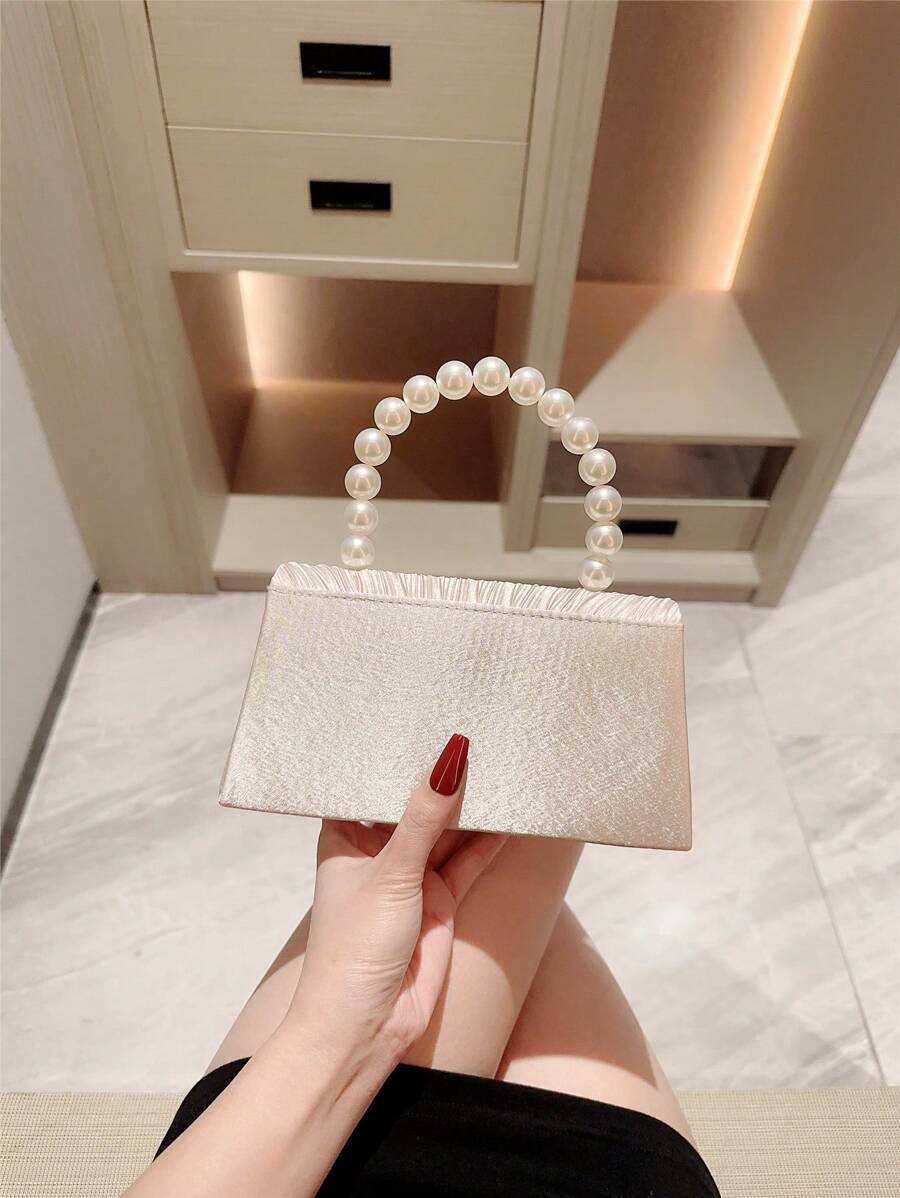 SHEIN حقيبة كلاتش ساتان براقة مزينة بالخرز