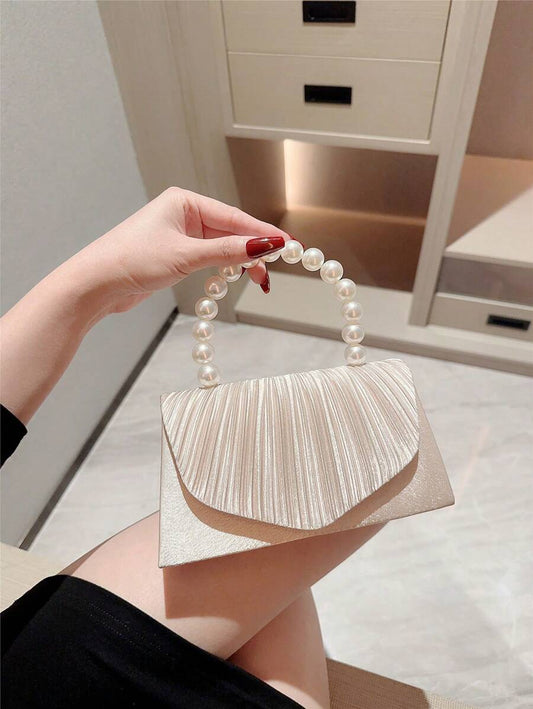SHEIN حقيبة كلاتش ساتان براقة مزينة بالخرز