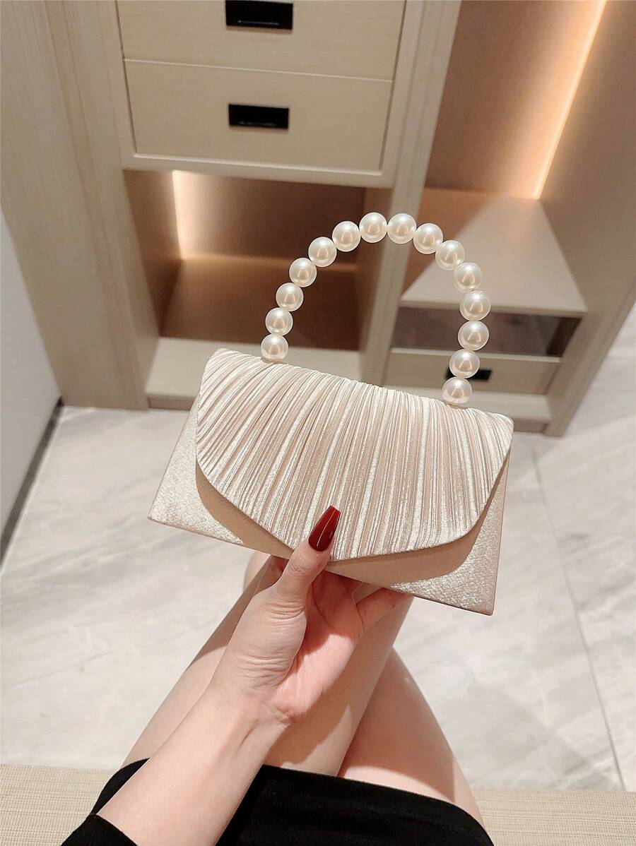 SHEIN حقيبة كلاتش ساتان براقة مزينة بالخرز