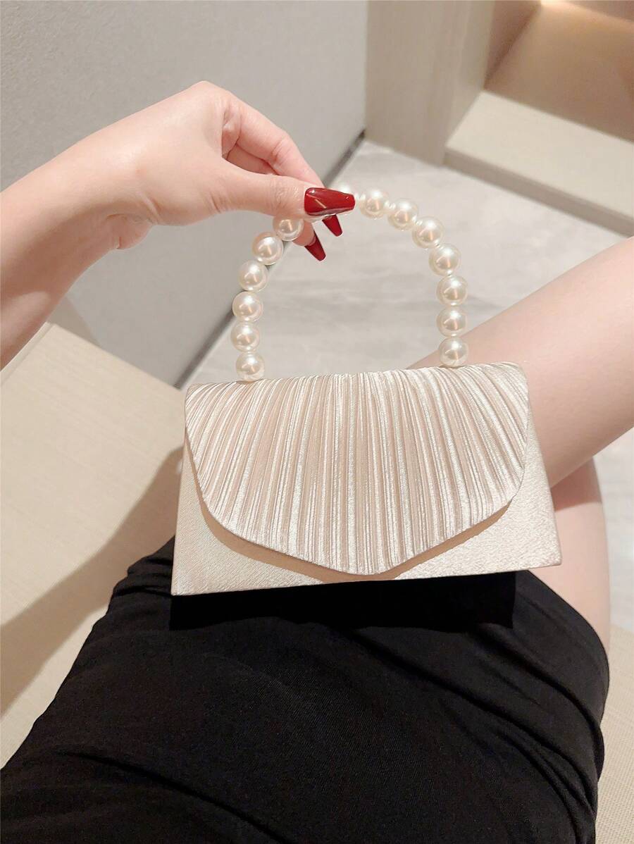 SHEIN حقيبة كلاتش ساتان براقة مزينة بالخرز