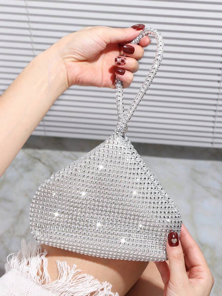 SHEIN حقيبة دلو صغيرة شفافة مزينة بالراين ستون بسحاب