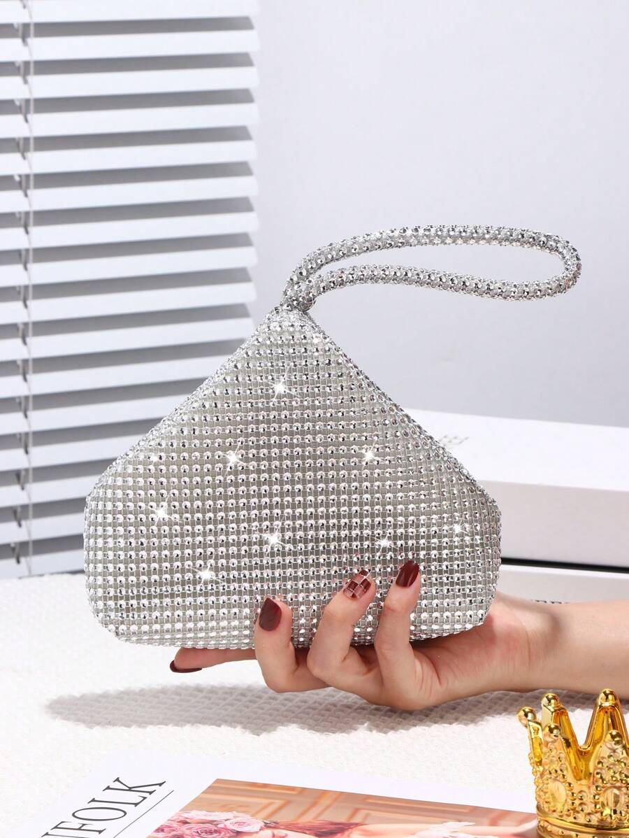 SHEIN حقيبة دلو صغيرة شفافة مزينة بالراين ستون بسحاب