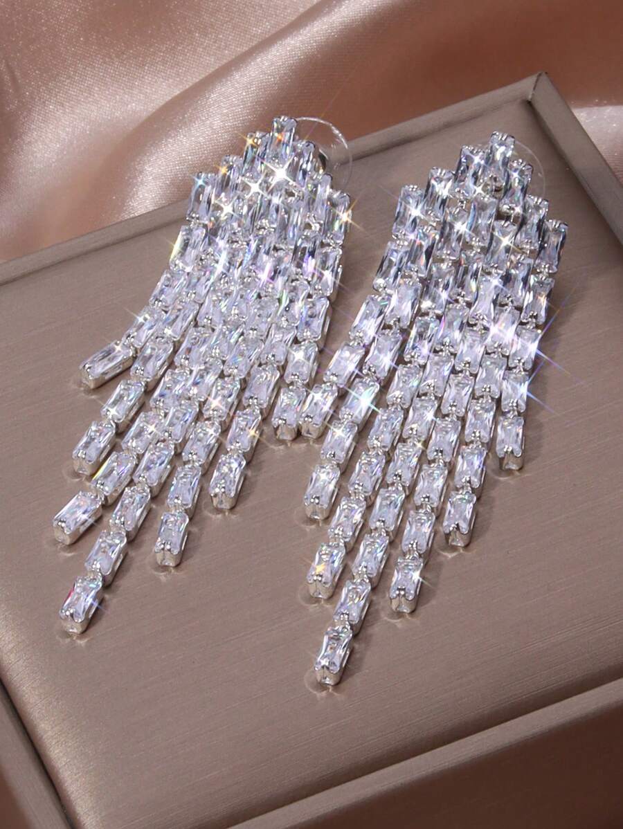 SHEIN زوج أقراط قطرة ماء مرصعة بزركونيا مكعبة