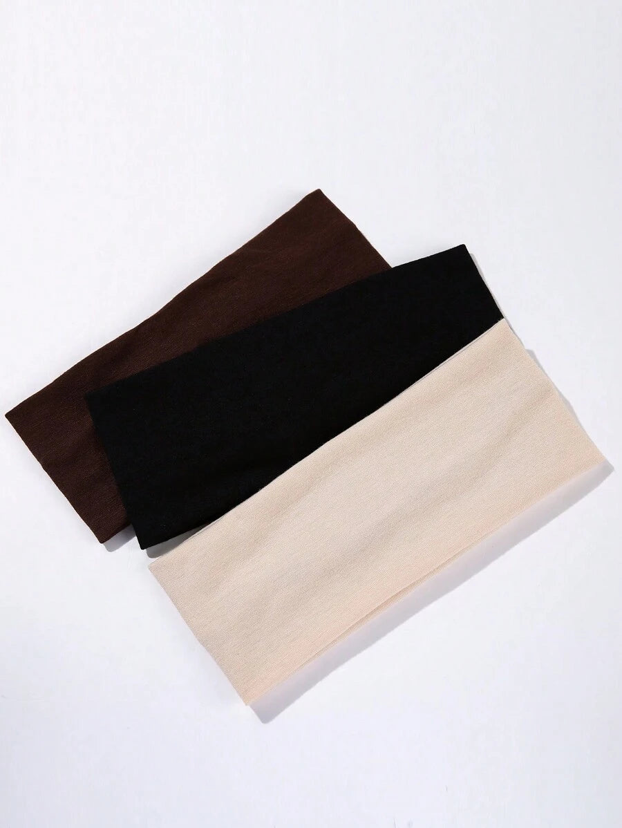 SHEIN طقم 3 عصابات رأس رياضية مرنة بلون سادة