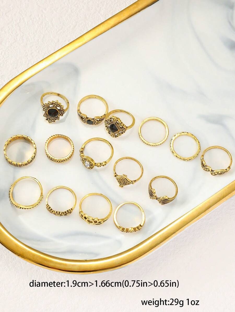 SHEIN مجموعة 15 قطعة خاتم بتصميم فينتاج أنيق مستوحى من الطبيعة