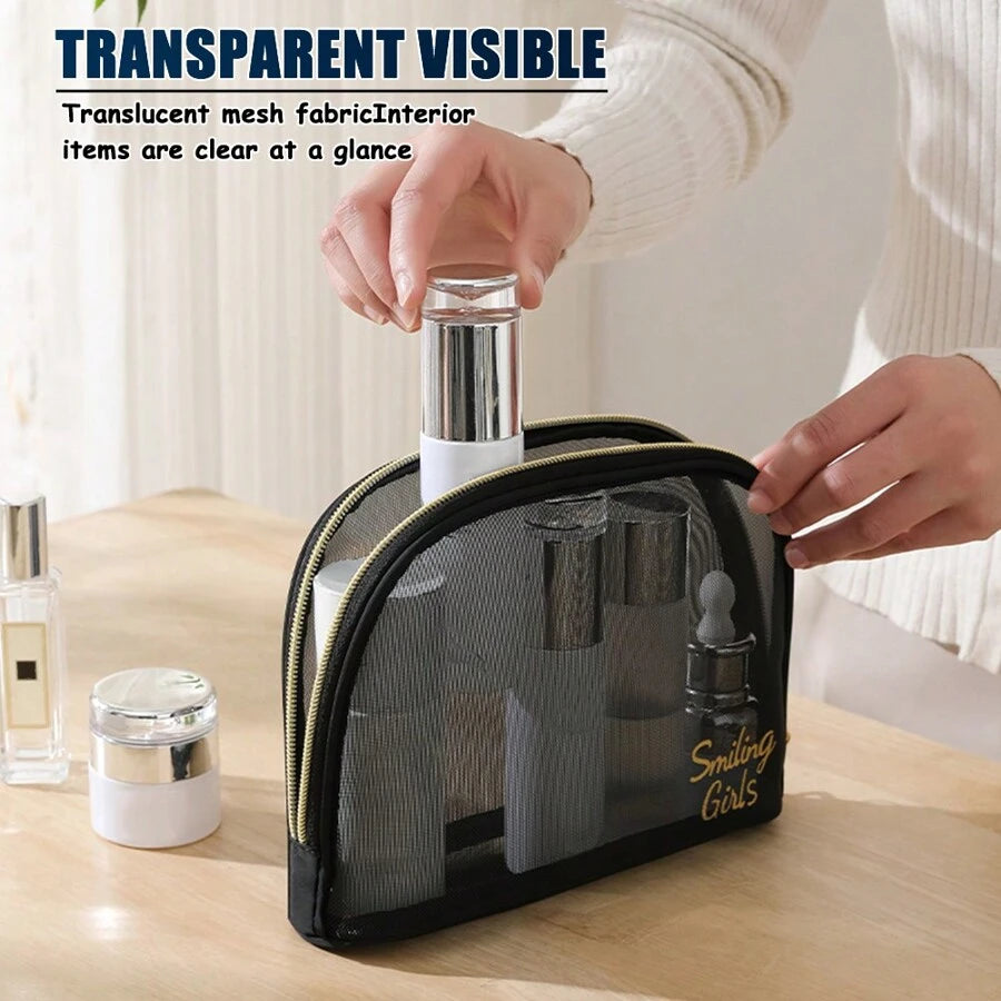 SHEIN مجموعة حقائب تجميل سوداء 5 قطع شبكية للتخزين