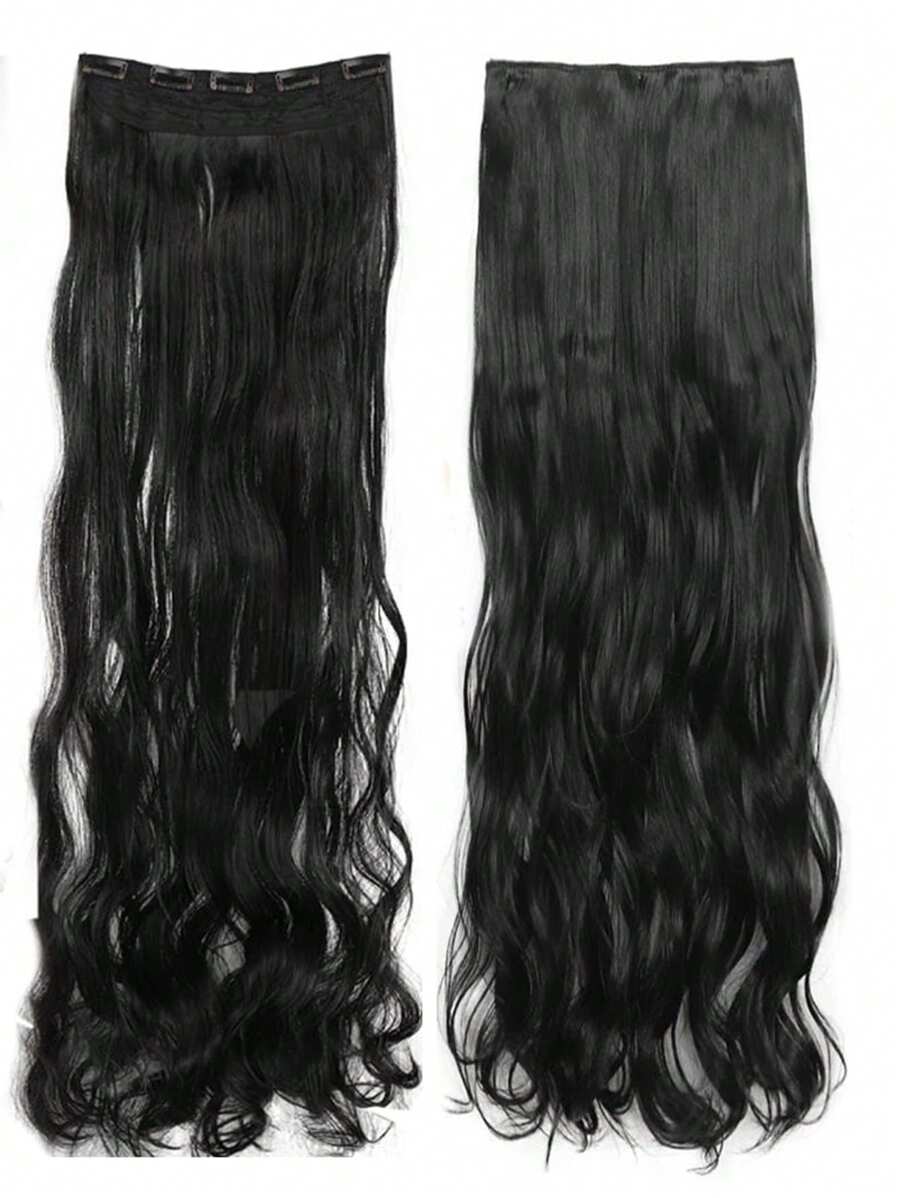 SHEIN شعر مستعار طويل مموج أسود 5 مشابك