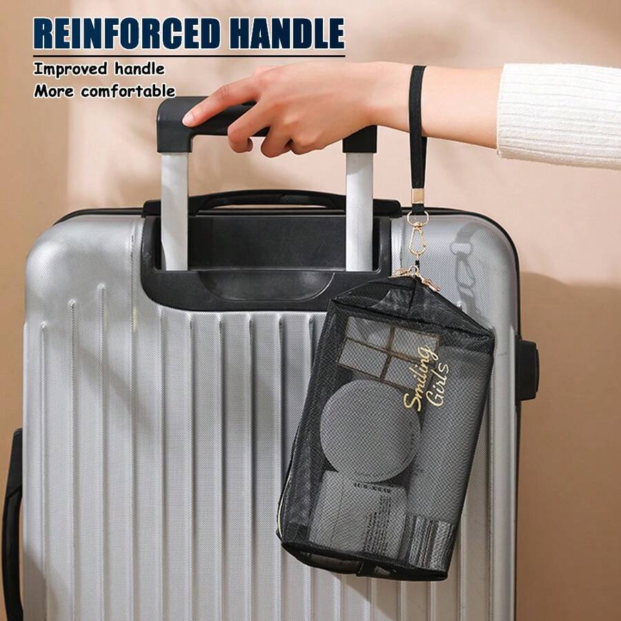 SHEIN مجموعة حقائب تجميل سوداء 5 قطع شبكية للتخزين