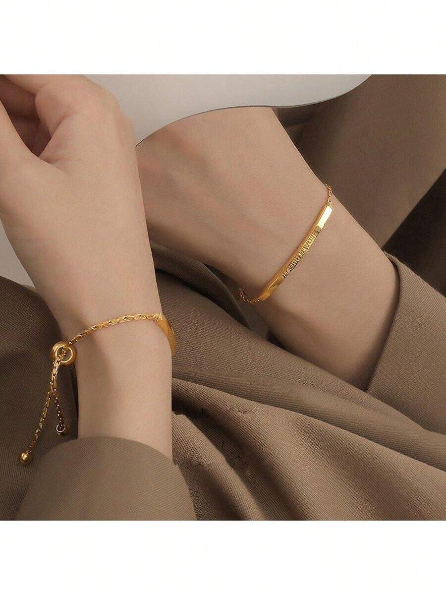 SHEIN سوار فولاذ مطلي بالذهب مع أنبوب وحبل
