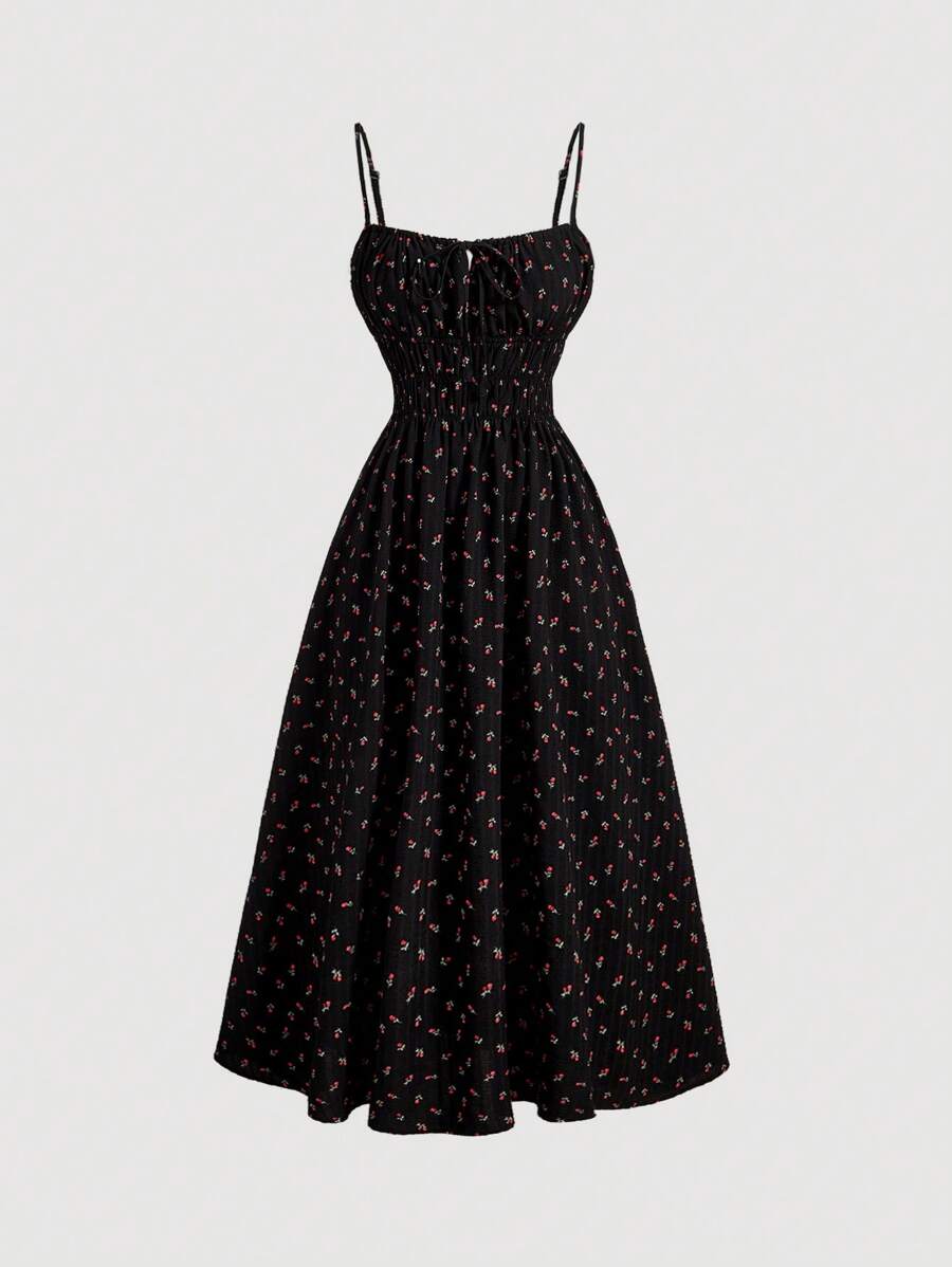 SHEIN MOD فستان مطبوع بكسرات وربطة على الكتف