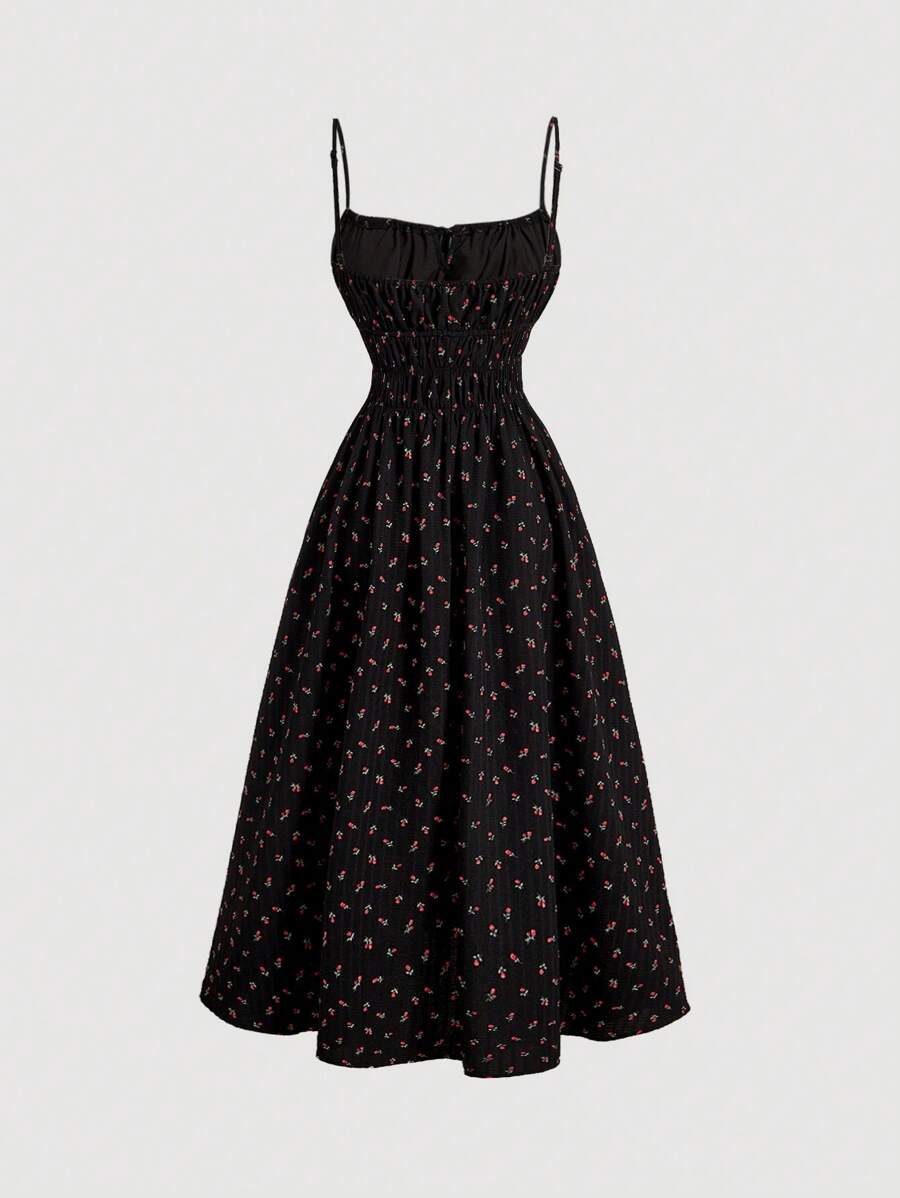 SHEIN MOD فستان مطبوع بكسرات وربطة على الكتف