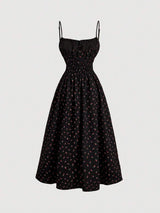 SHEIN MOD فستان مطبوع بكسرات وربطة على الكتف