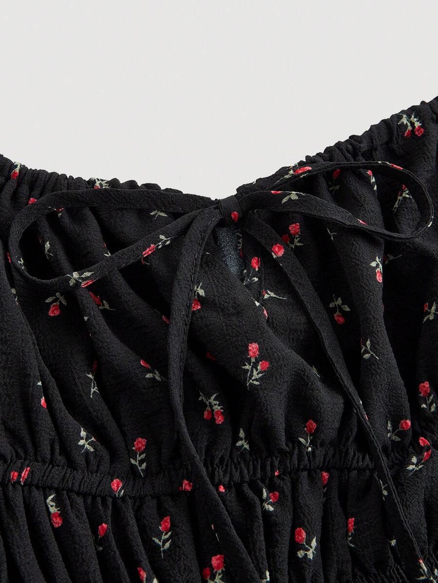 SHEIN MOD فستان مطبوع بكسرات وربطة على الكتف