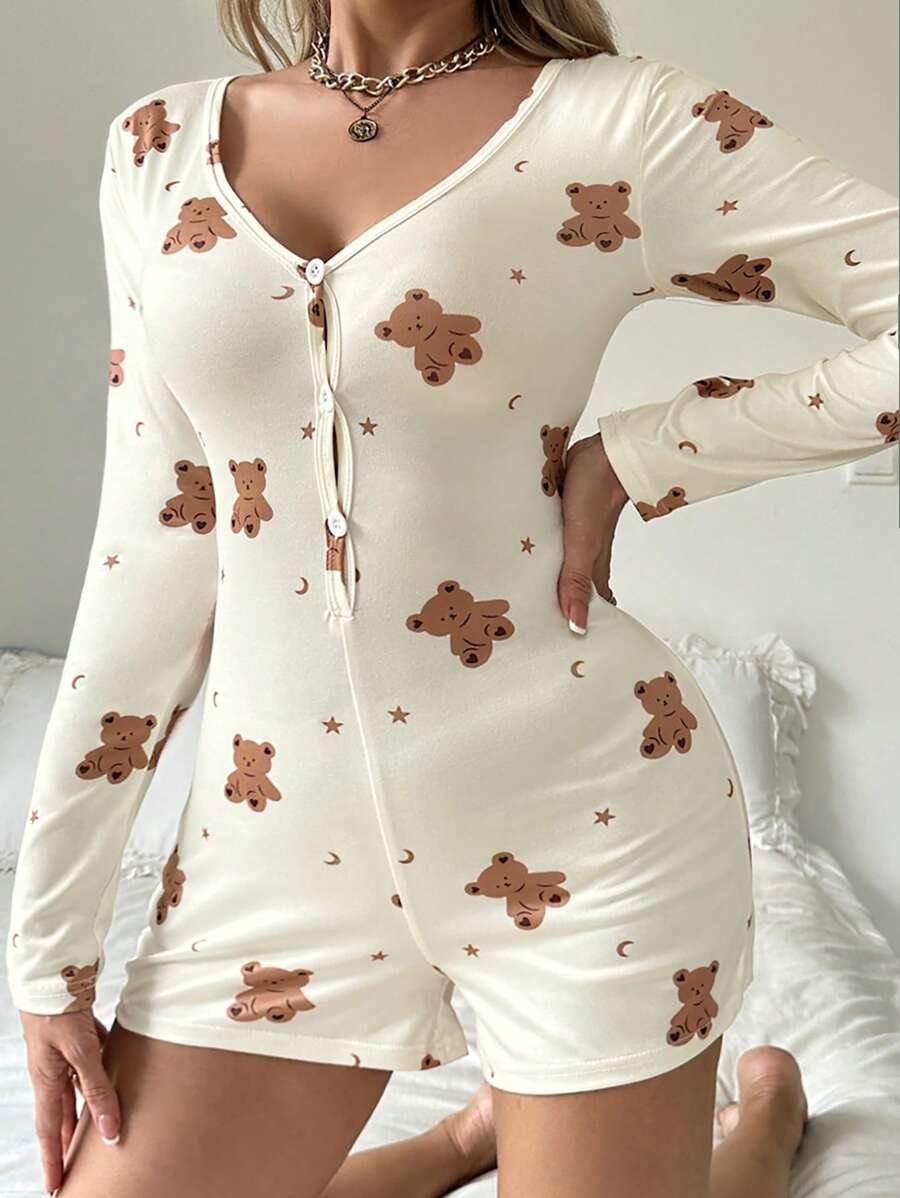 SHEIN رومبير ضيق مطبوع بالدب والنجوم والقمر